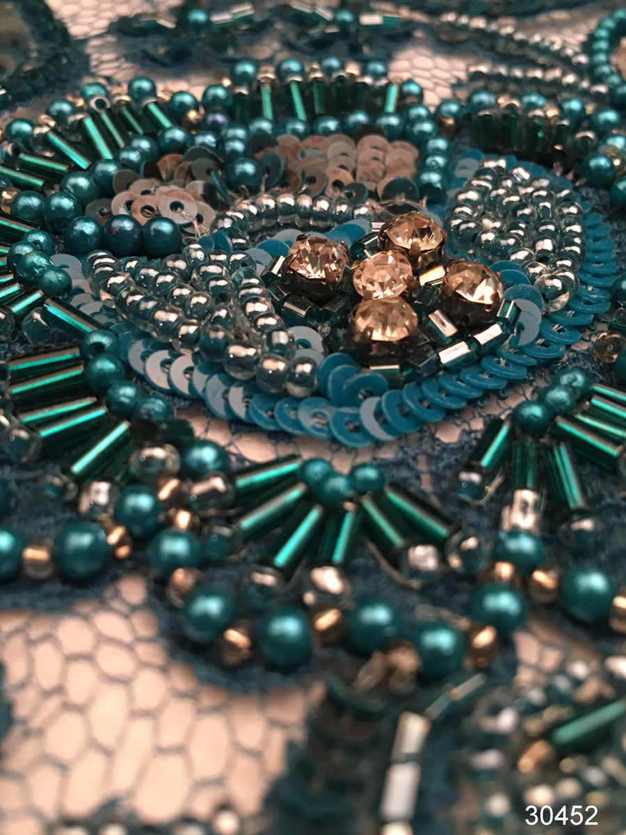 #30452 Dazzling Euphoria: Hand-Beaded Lace Fabric Evoking a Dazzling Euphoria with Brilliant Beads and Sequins