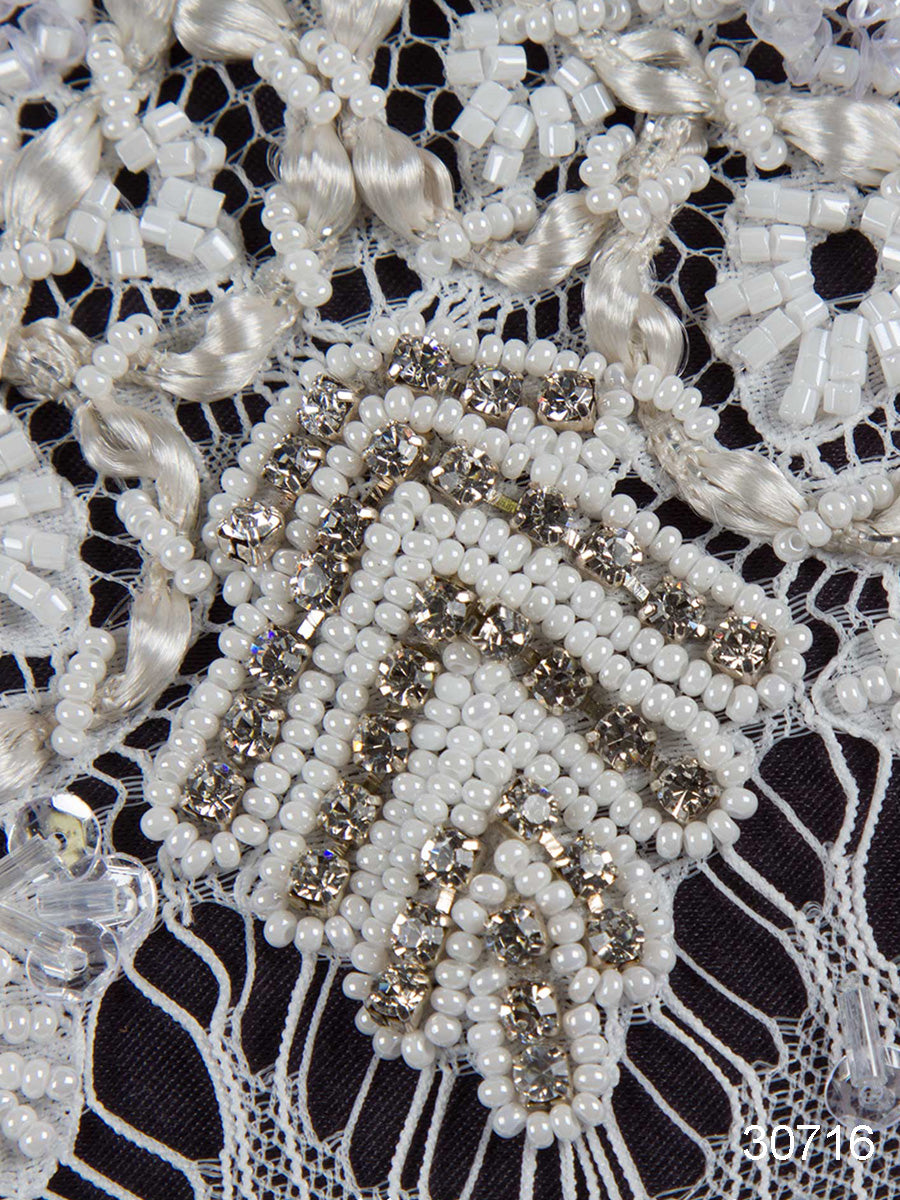 #30716 Radiant Rhapsody: Hand-Beaded Lace Fabric Featuring Glistening Beads and Sequins