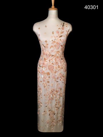 #40301 Golden Glamour: Handmade Dress Panel Infused with Opulent Gold Beads and Radiant Sequins
