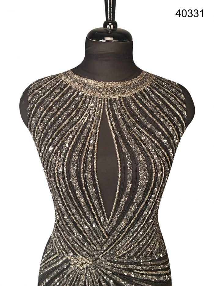 #40331EC Delicate Hand-Beaded Coupon with Intricate Sequin and Beaded Embroidery Work in a Stunning Wavy Design