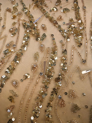 #41312 Ethereal Essence: Hand-Beaded Fabric Exuding an Ethereal Essence with Shimmering Beads and Sequins