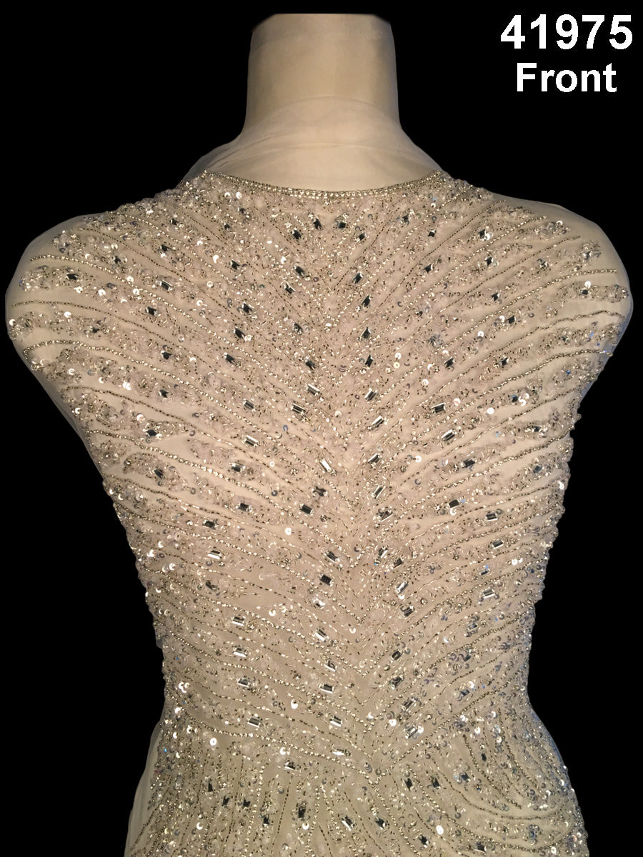 #41975 Enchanting Embellishments: Hand-Beaded Dress Panel featuring Intricate Beads, Pearls, Sequins, and Shimmering Rhinestones