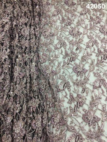 #42050 Whispering Winds: Hand-Beaded French Lace Fabric with Delicate Beads and Sequins