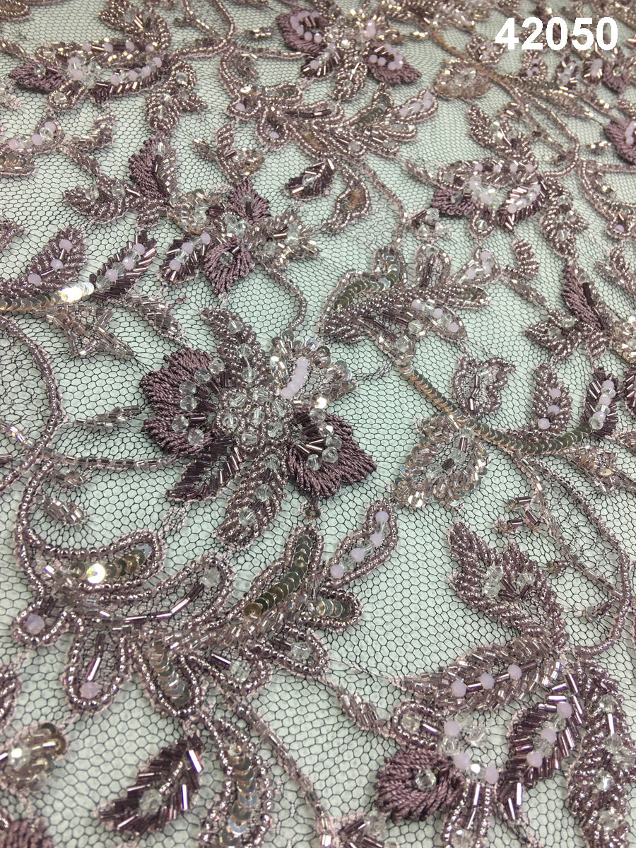 #42050 Whispering Winds: Hand-Beaded French Lace Fabric with Delicate Beads and Sequins