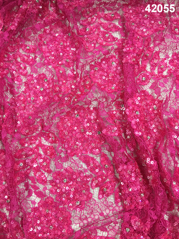 #42055 Dazzling Delights: Hand-Beaded French Lace Fabric Adorned with Captivating Beads and Sequins