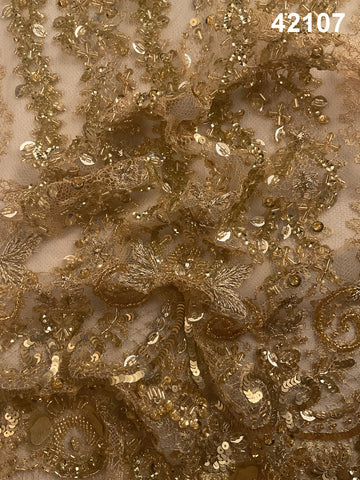 #42107 Radiant Reverie: Hand-Beaded French Lace Fabric Evoking a Dreamy Aura with Shimmering Beads and Sequins
