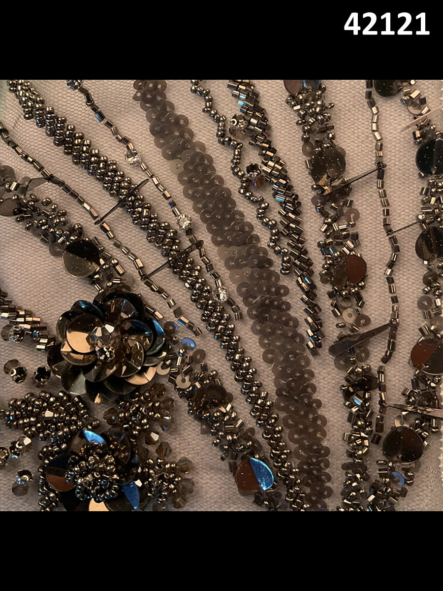 #42121 Glistening Gardens: Hand-Beaded Fabric Blossoming with Glittering Beads and Sequins