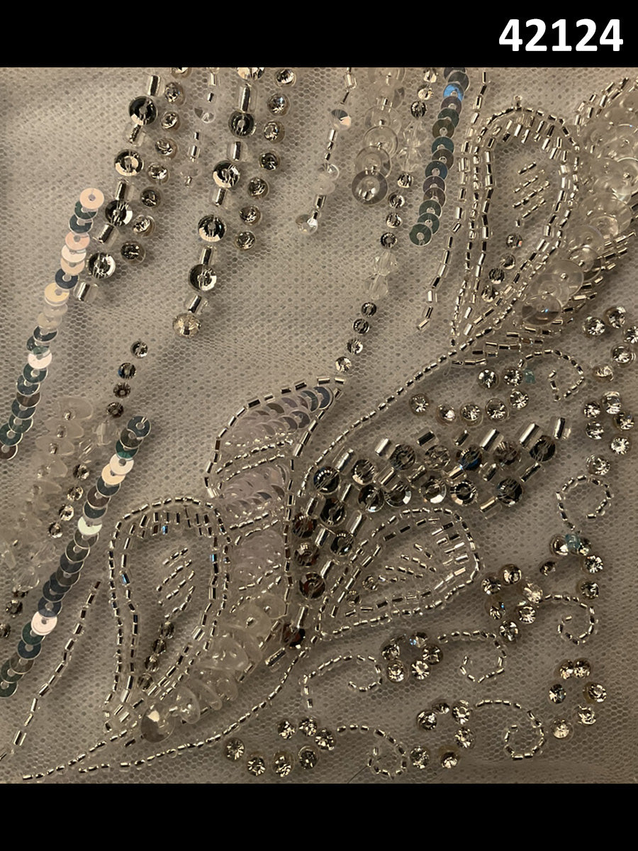 #42124 Dazzling Delights: Hand-Beaded Fabric Adorned with Captivating Beads and Sequins