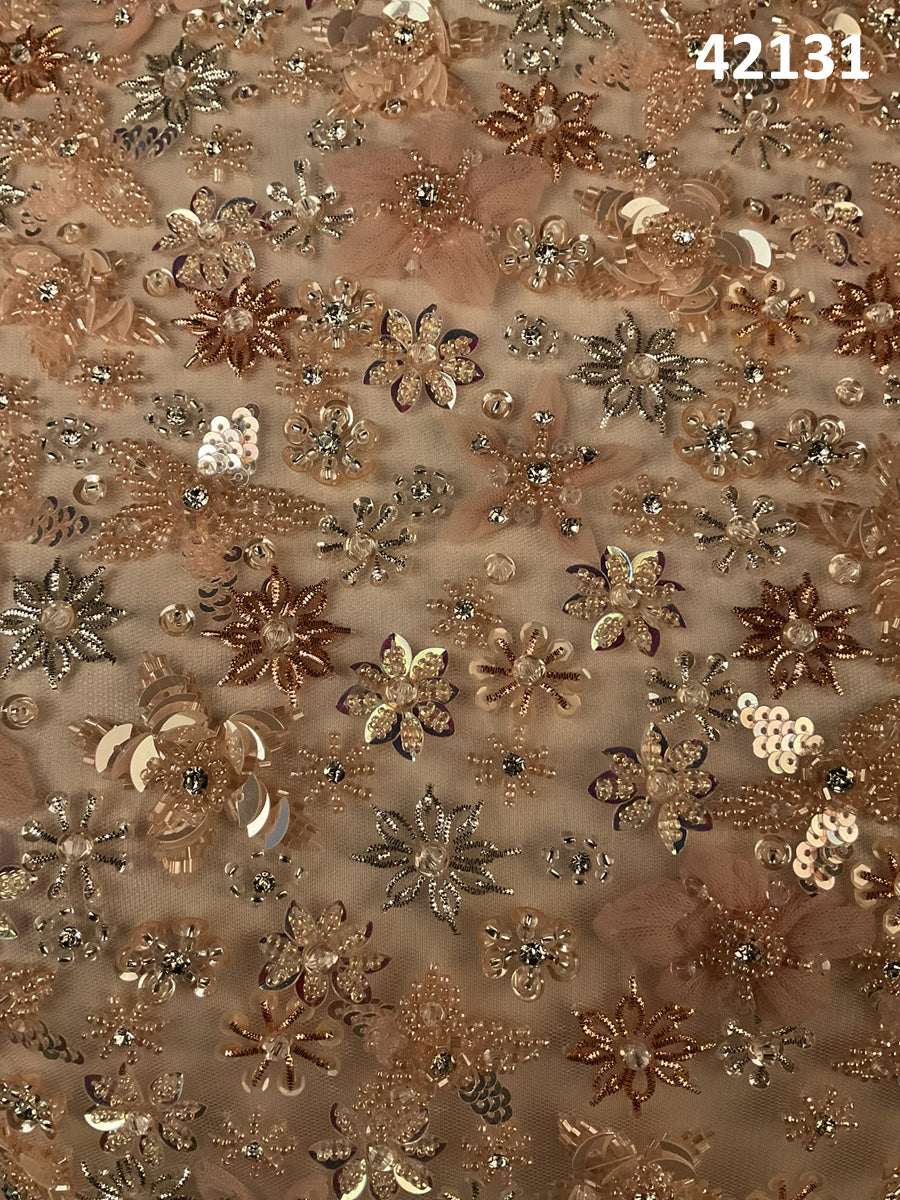 #42131 Ethereal Enchantment: Hand-Beaded Fabric Casting a Spell of Ethereal Beauty with Mesmerizing Beads and Sequins