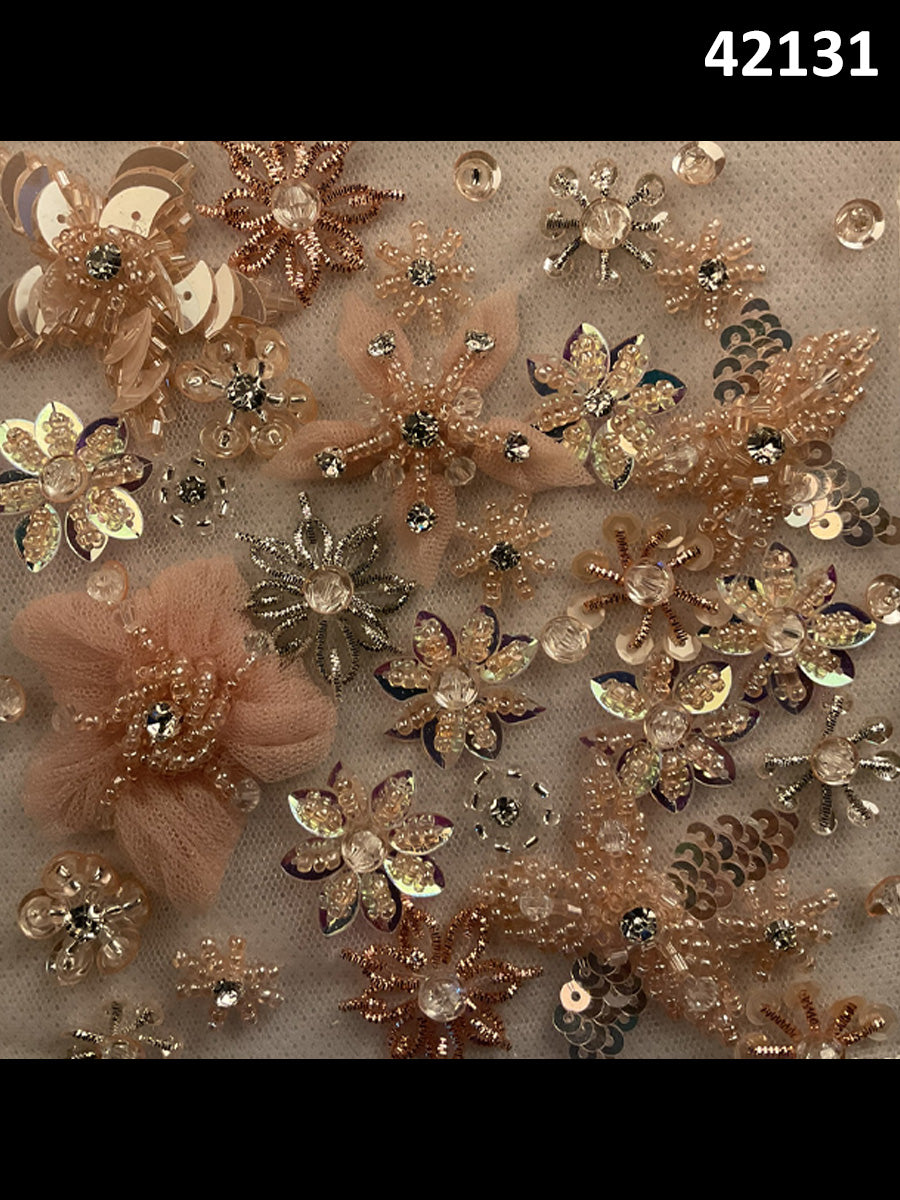 #42131 Ethereal Enchantment: Hand-Beaded Fabric Casting a Spell of Ethereal Beauty with Mesmerizing Beads and Sequins