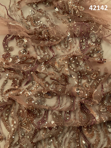 #42142 Wonderful Hand-Beaded Fabric with Intricate Embroidery, Sparkling Beads, and Shimmering Sequins in a Sleek and Modern Design