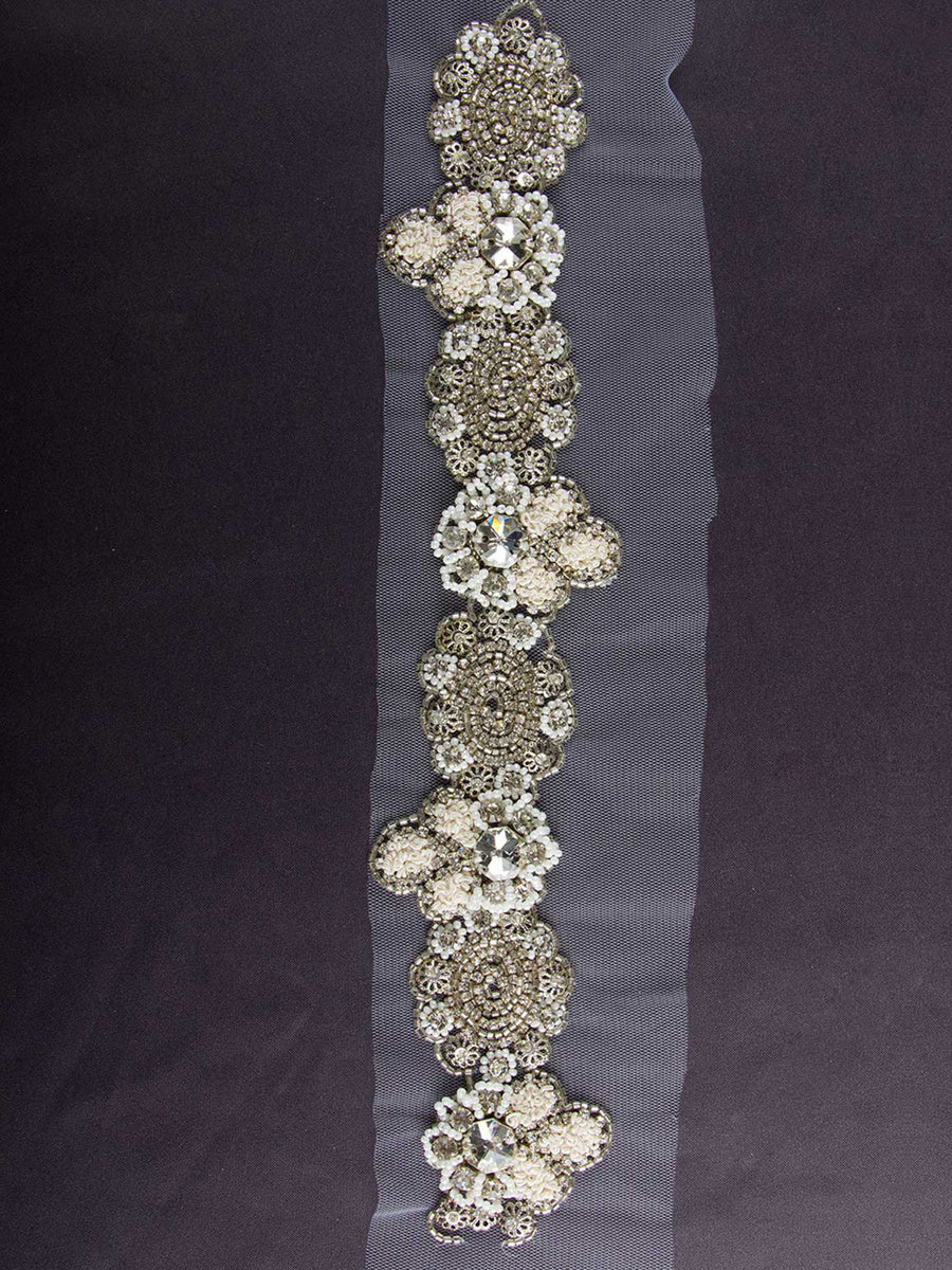 #B0530 Shimmering Delight: Hand-Beaded Trim with Intricate Beads and Sequins