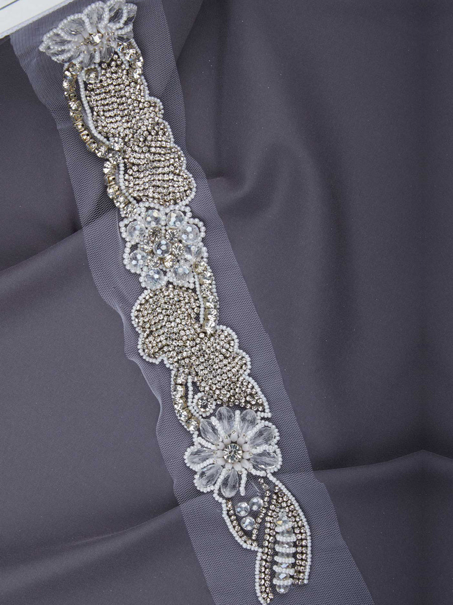#B0541 Elegant Enchantment: Hand-Beaded Trim with Beads and Captivating Sequins