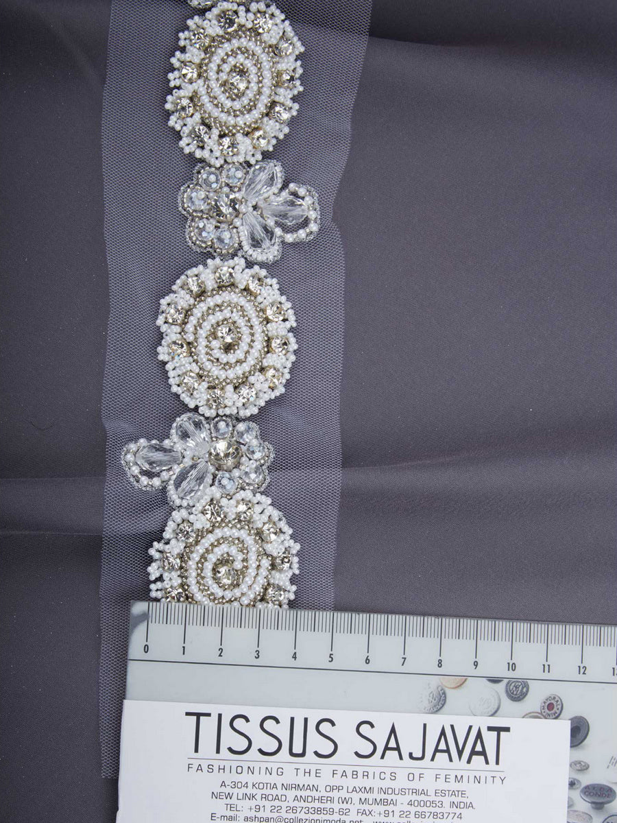 #B0547 Festive Elegance: Hand-Beaded Trim with Beads and Festive Sequins