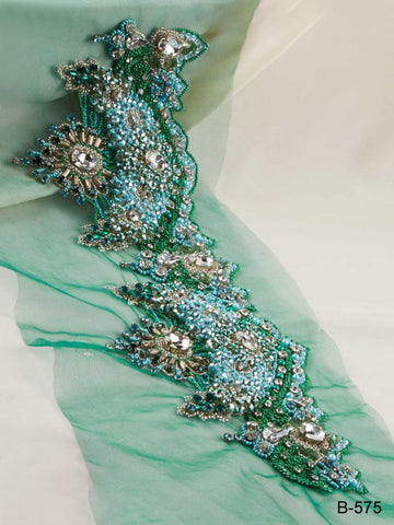 #B0575 Exquisite Artistry: Handcrafted Beaded Trim with Intricate Sequins