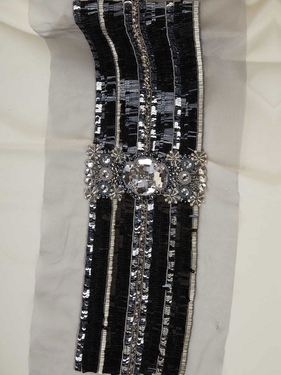 #B0594 Glimmering Whirlwind: Hand-Beaded Belt with Beads and Swirling Sequins