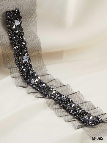 #B0692 Glimmering Whimsy: Handcrafted Beaded Trim with Intricate Beads and Sequins