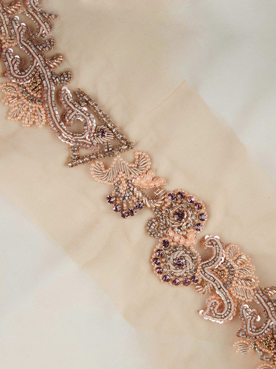 #B0815 Chic Embellishments: Hand-Beaded Belt featuring Beads and Radiant Sequins