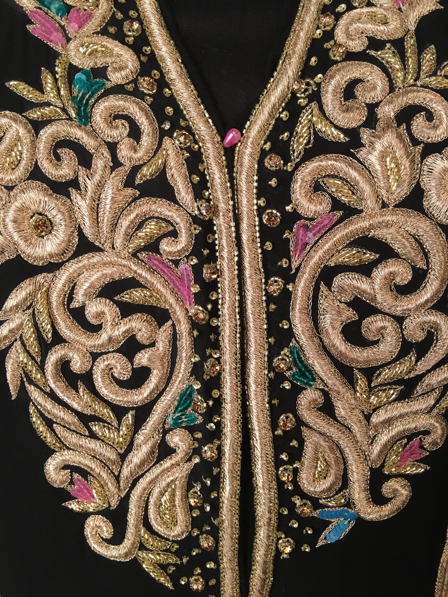 #KA0162 Celestial Splendor: Hand-Embroidered Kaftan Panel Adorned with Starlit Beads, Sparkling Sequins, and Celestial Thread Details