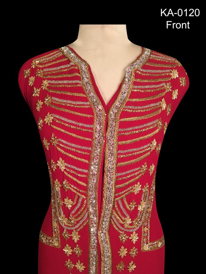 #KA0120 Enchanting Threads of Tradition: Hand-Beaded Kaftan Panel with Indian Embroidery, Beads, and Sequins