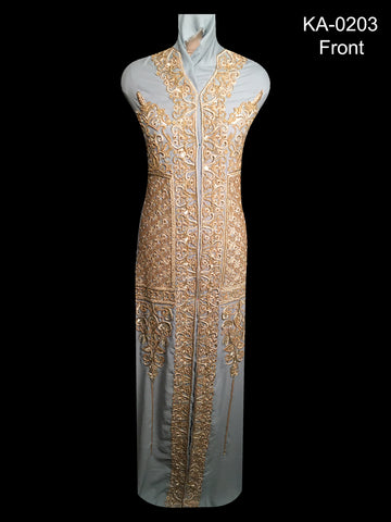 #KA0203 Gilded Essence: Handcrafted Kaftan Panel in Indian Design, Embellished with Luxurious Gold Threads, Beads, and Scintillating Sequins
