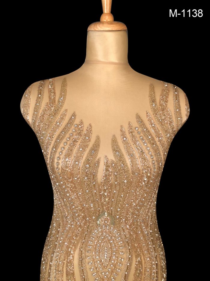 #M1138 Stunning Hand-Beaded Dress Panel with Geometric Beads and Shimmering Sequins