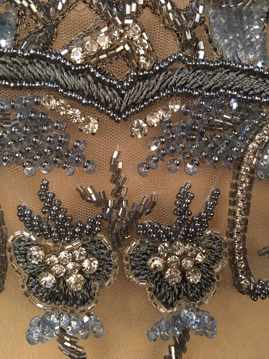 #M1315 Celestial Charm: Hand Beaded Bustier with Celestial-inspired Beads and Glittering Sequins