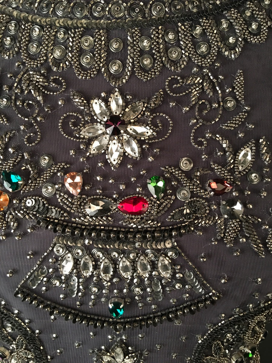 #M1399B Vintage Opulence: Hand Beaded Bustier with Antique-inspired Beads and Sparkling Sequins