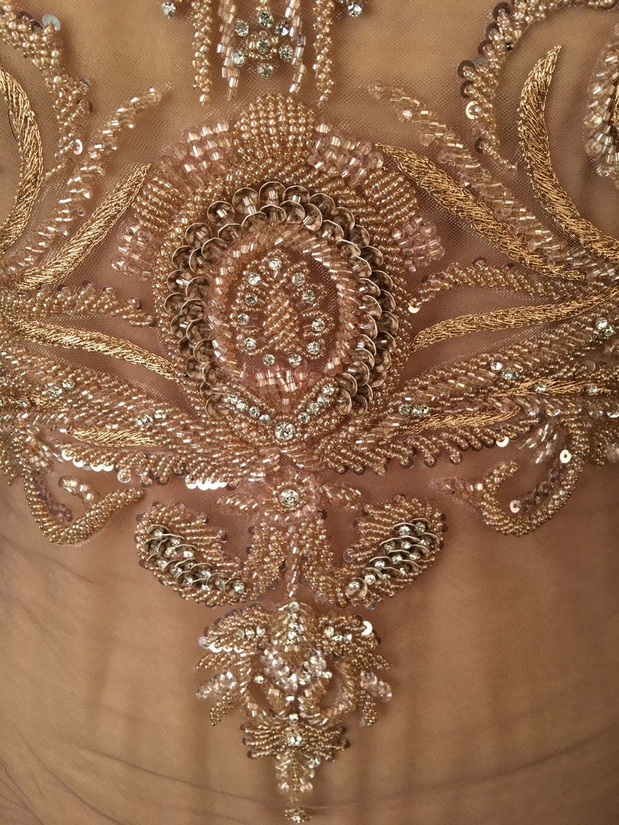 #M1406 Royal Splendor: Hand Beaded Bustier with Regal Beads and Majestic Sequins