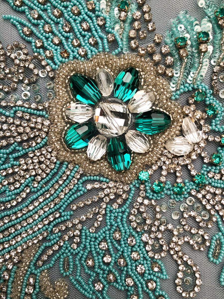 #M0419 Timeless Elegance: Hand-Beading Motif Applique with Vintage-Inspired Beads and Shimmering Sequins