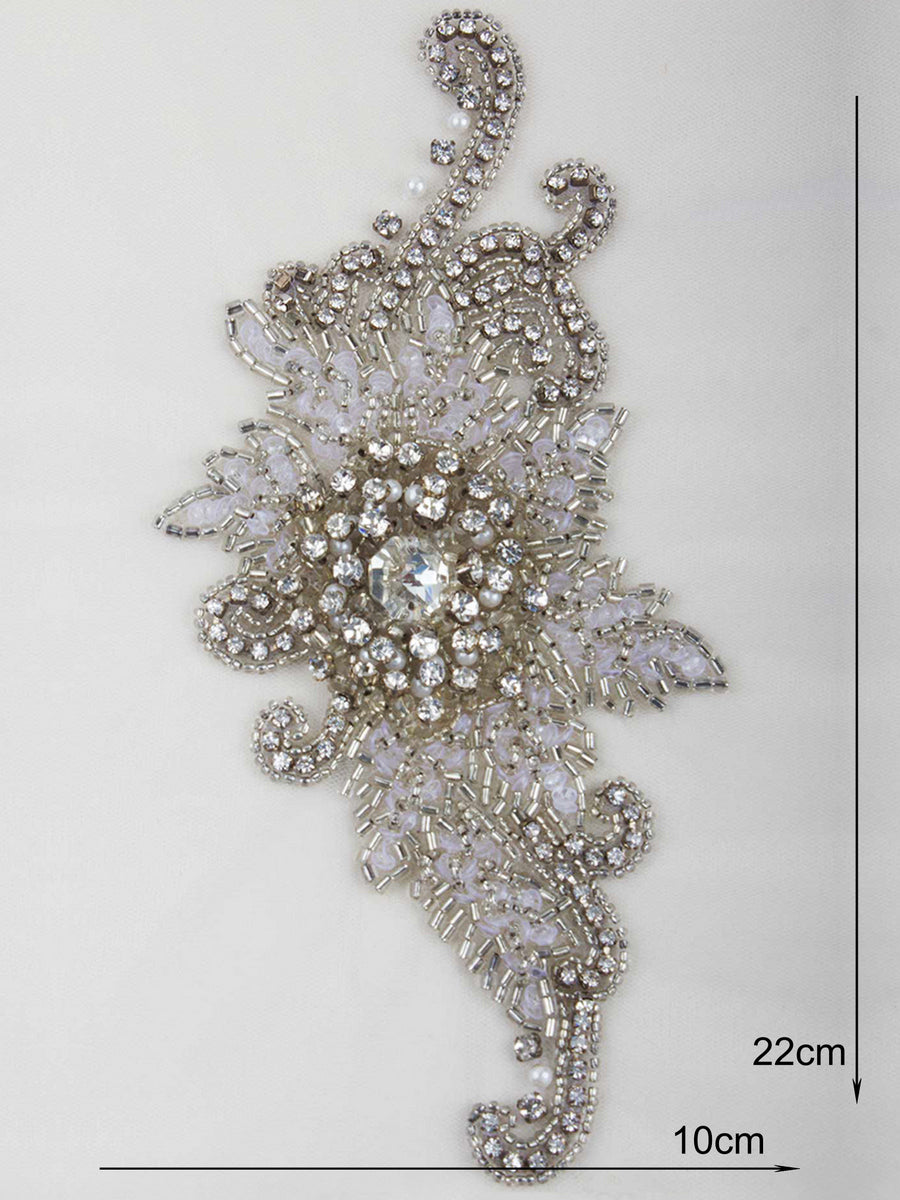 #M0457 Sophisticated Shine: Hand-Beading Motif Applique with Luxurious Beads and Shimmering Sequins