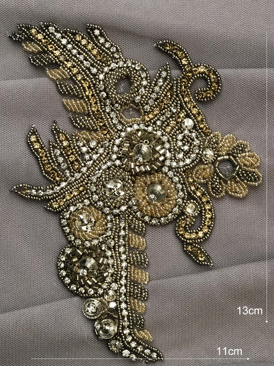 #M0581 Enchanted Elixir: Hand-Embellished Motif Applique Featuring Mesmerizing Beads and Sparkling Sequins