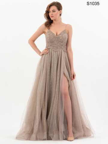 #S1035 Whispers of Elegance: Beaded Couture A-Line Dress