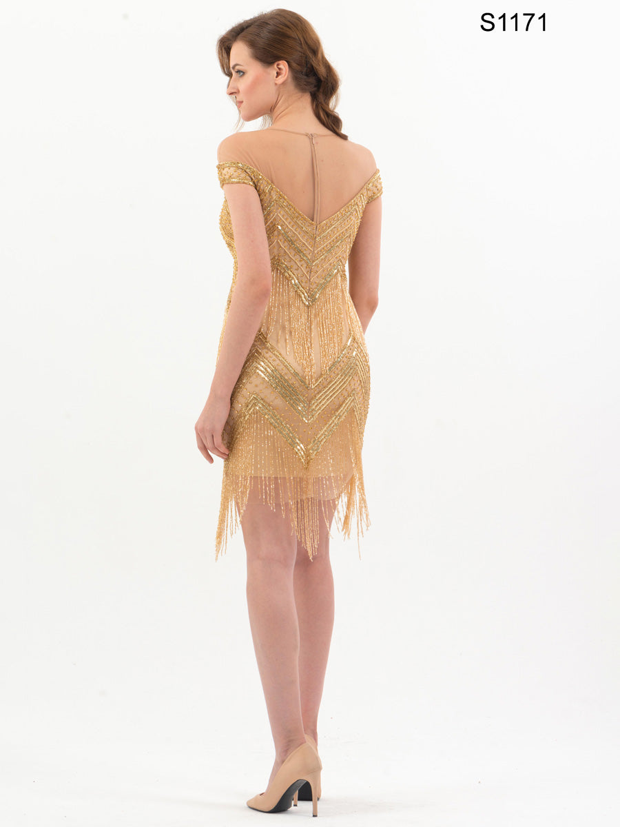 #S1171 Fringe & Shine: Couture Short Dress with Beading