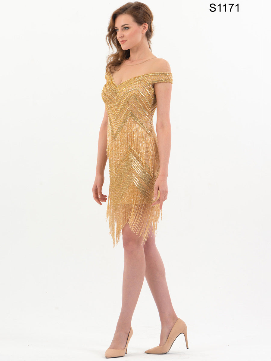 #S1171 Fringe & Shine: Couture Short Dress with Beading