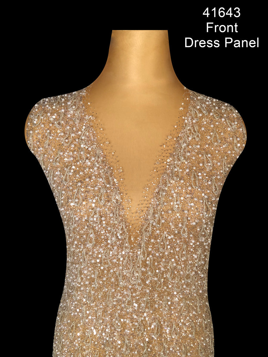#41643 Dazzling Mirage: Hand-Beaded Dress Panel Evoking Illusions with Beads, Pearls and Shining Sequins