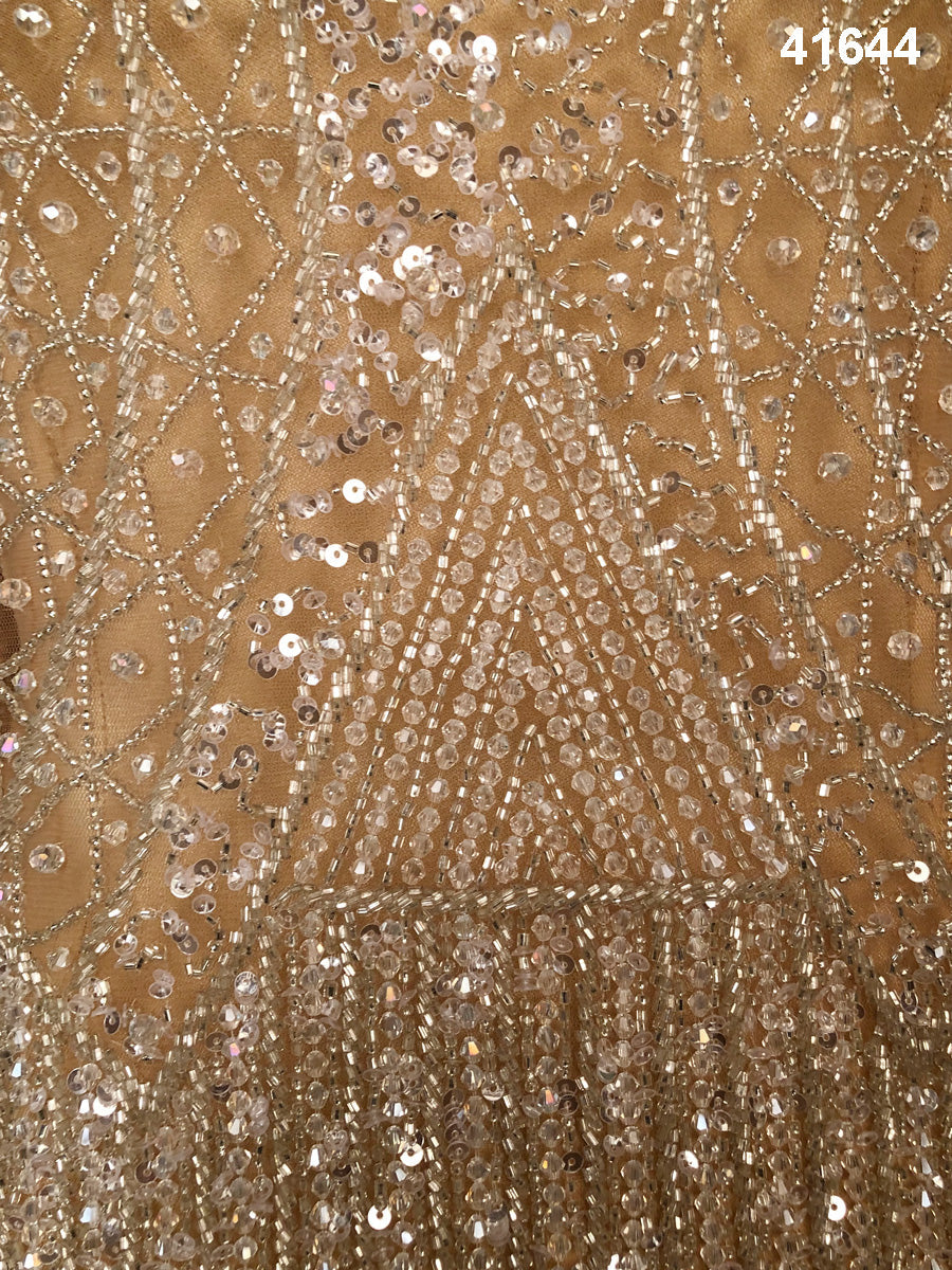#41644 Beaded Brilliance: Captivating Hand-Beaded Bridal Dress Panel with Glistening Beads, Sequins, and Rhinestones