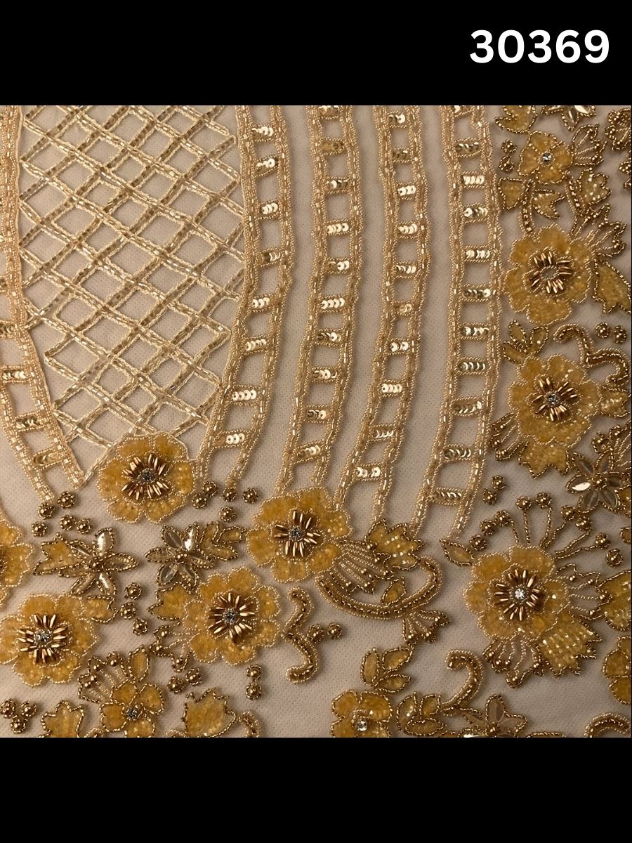 #30369 Artisan Hand-Beaded Fabric in Floral Design – Intricately Embellished with Sequins, Beads, and Rhinestones for Couture, Bridal, and Luxury Fashion Creations