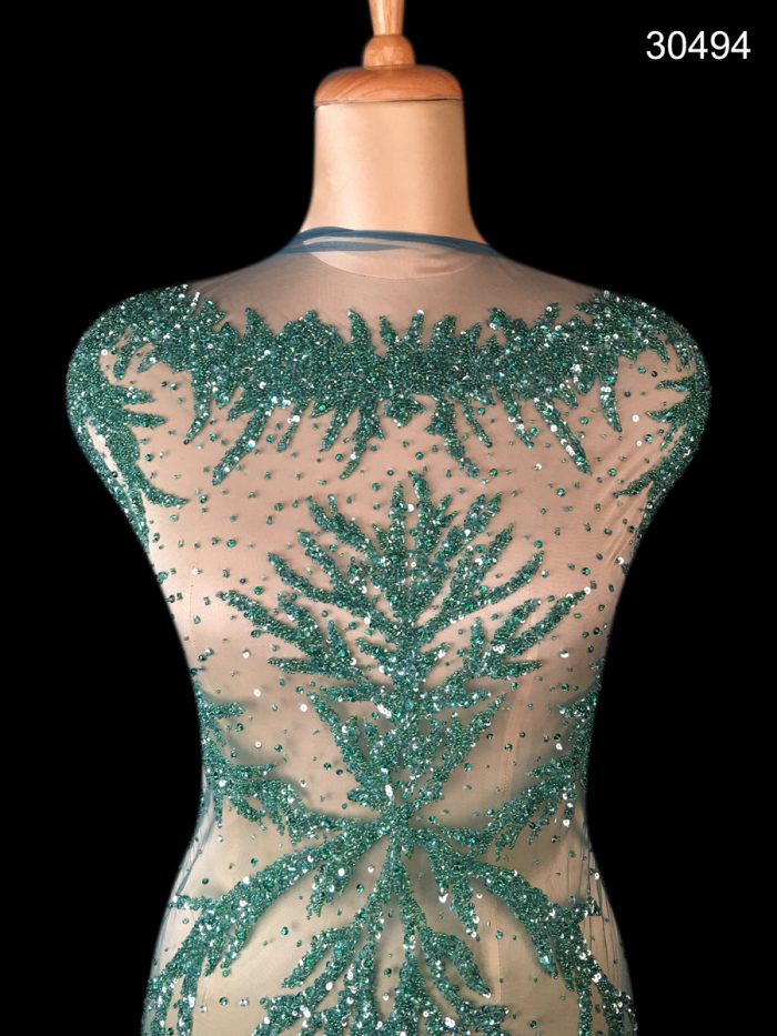 #30494 Whimsical Waters: Hand-Beaded Dress Panel Evoking the Mysteries of the Ocean with Beads and Sequins