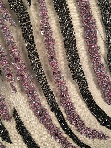 #30967 Opulent Overture: Hand-Beaded Textile Setting the Stage with Opulent Beads and Sequins
