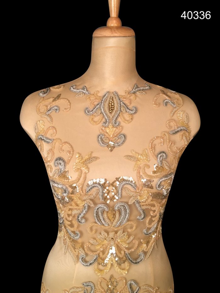 #40336EC Delicate Hand-Beaded Coupon with Intricate Sequin and Beaded Embroidery Work in a Stunning Wavy Design