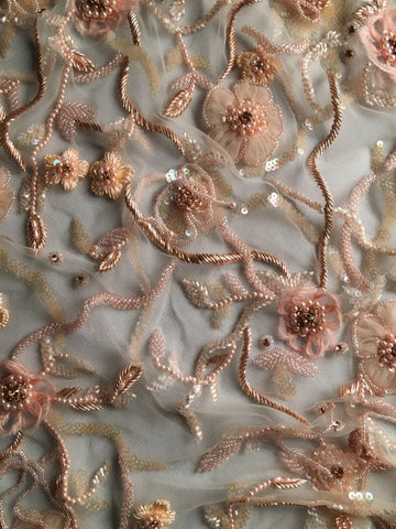 #40503 Whimsical Whirlpool: Hand-Beaded Fabric Immersed in a Whimsical Whirlpool of Beads and Sequins