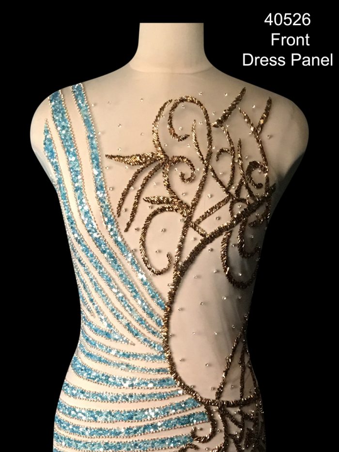 #40526 Whispering Winds: Handcrafted Dress Panel Adorned with Ethereal Beads and Glittering Sequins