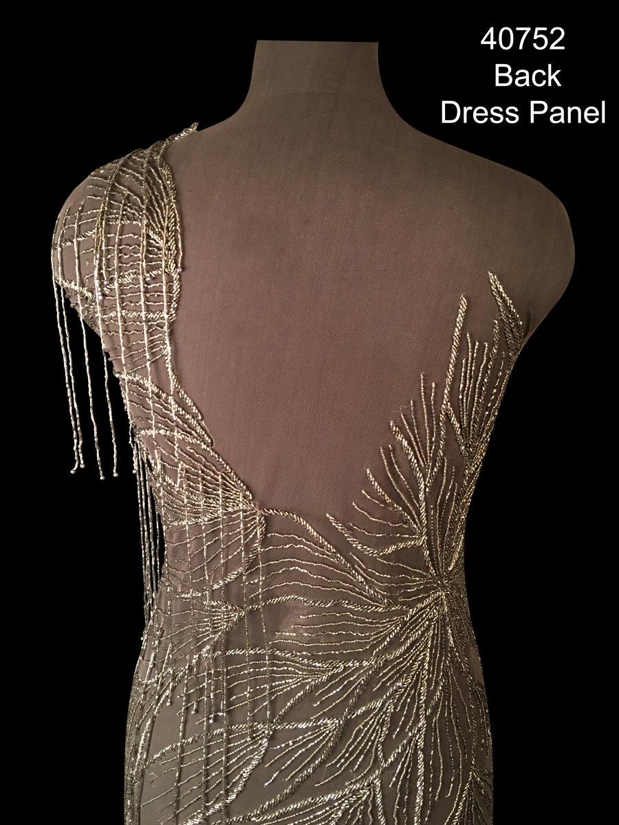 #40752 Enchanted Forest: Hand-Beaded Dress Panel featuring Nature-Inspired Beads and Shimmering Sequins