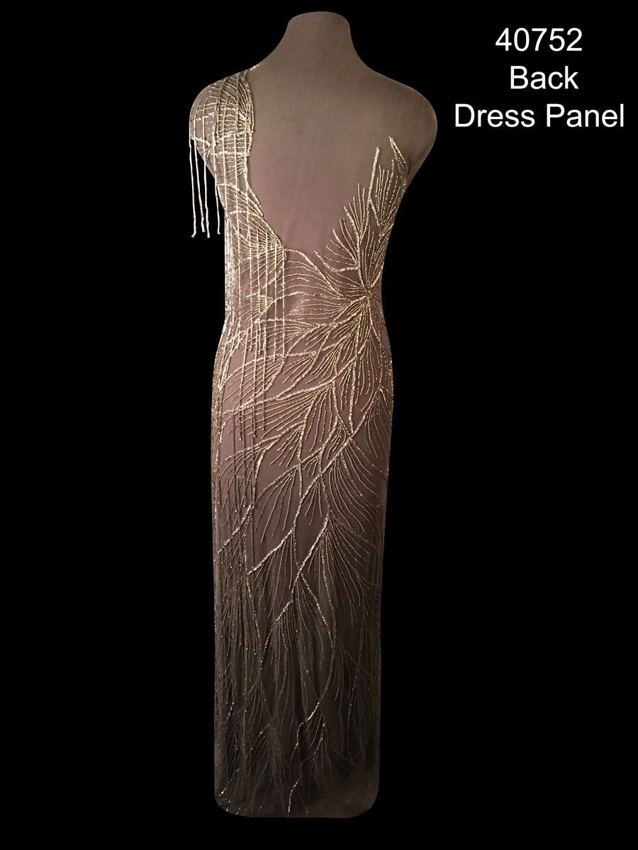 #40752 Enchanted Forest: Hand-Beaded Dress Panel featuring Nature-Inspired Beads and Shimmering Sequins