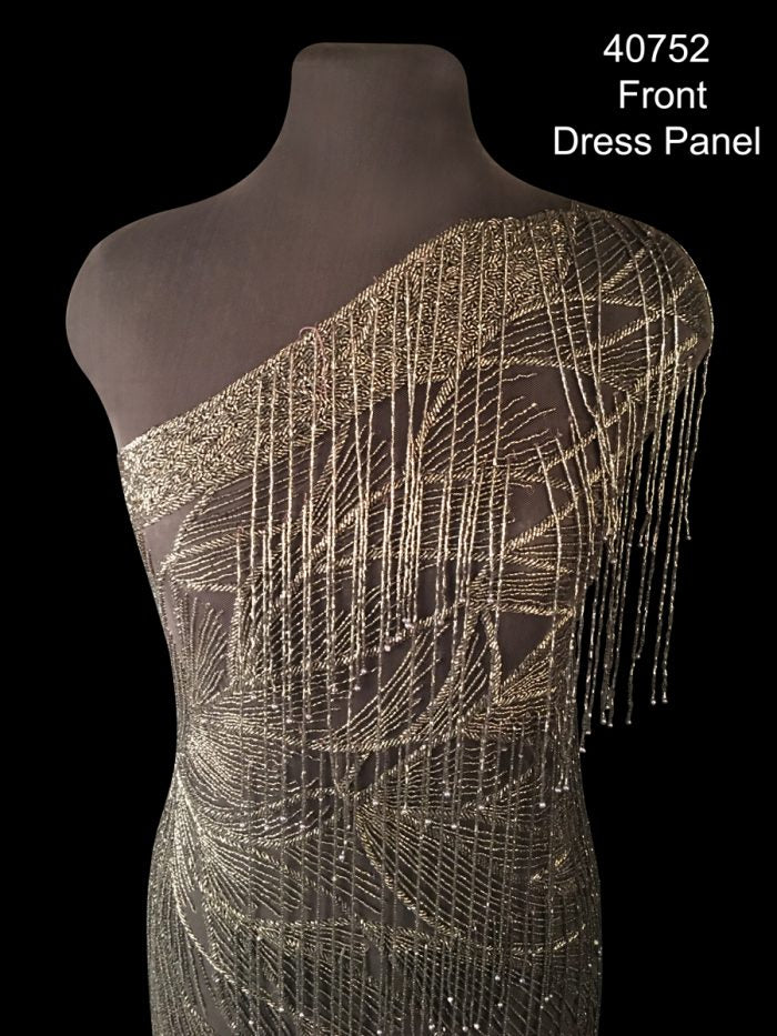 #40752 Enchanted Forest: Hand-Beaded Dress Panel featuring Nature-Inspired Beads and Shimmering Sequins