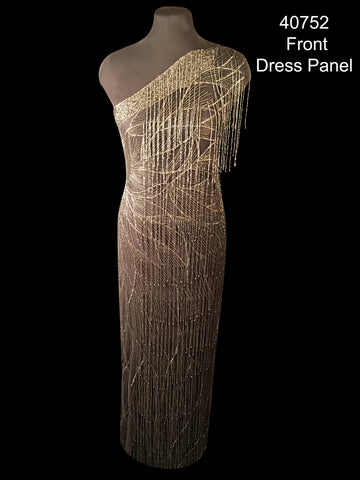 #40752 Enchanted Forest: Hand-Beaded Dress Panel featuring Nature-Inspired Beads and Shimmering Sequins