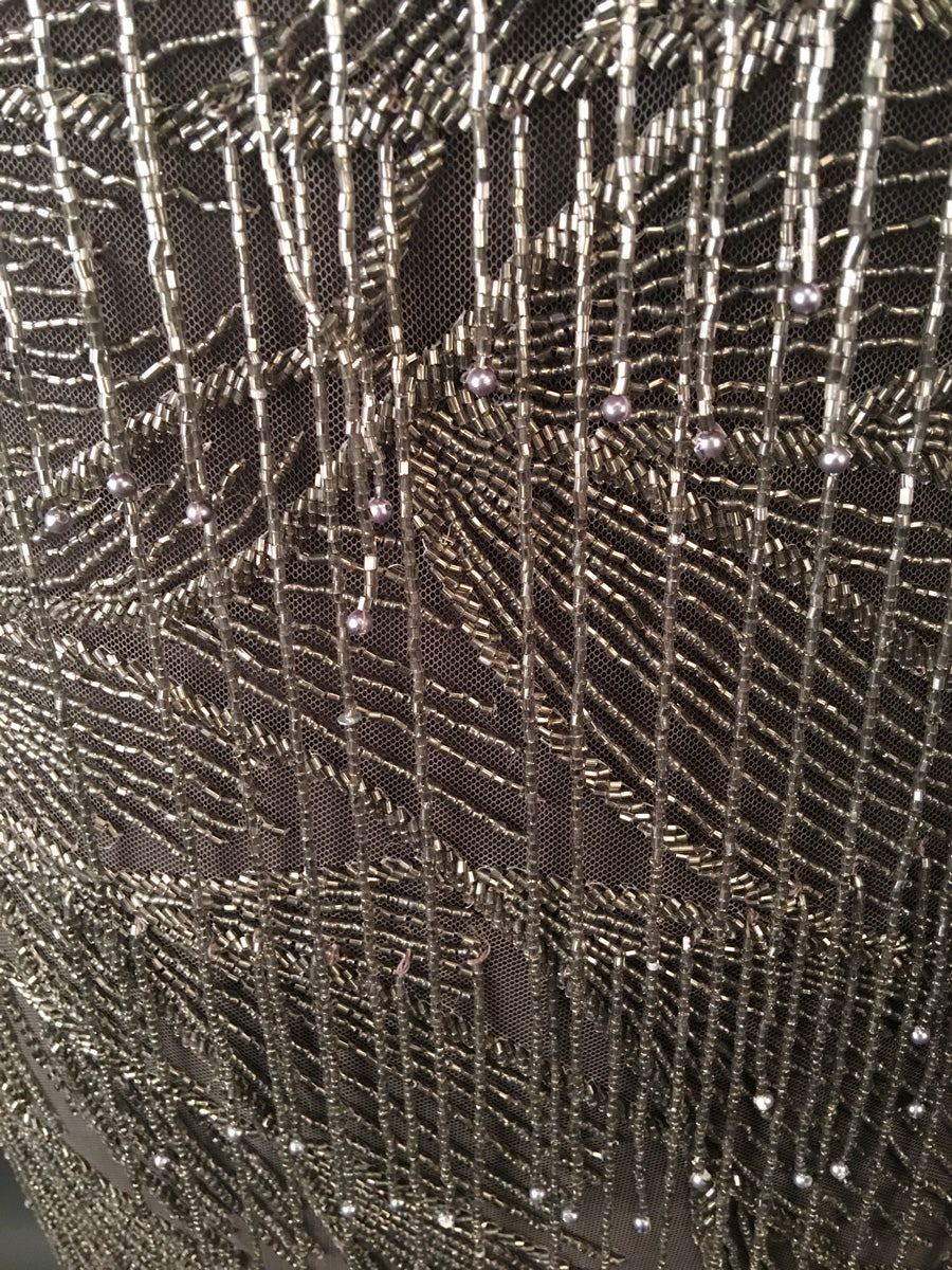 #40752 Enchanted Forest: Hand-Beaded Dress Panel featuring Nature-Inspired Beads and Shimmering Sequins