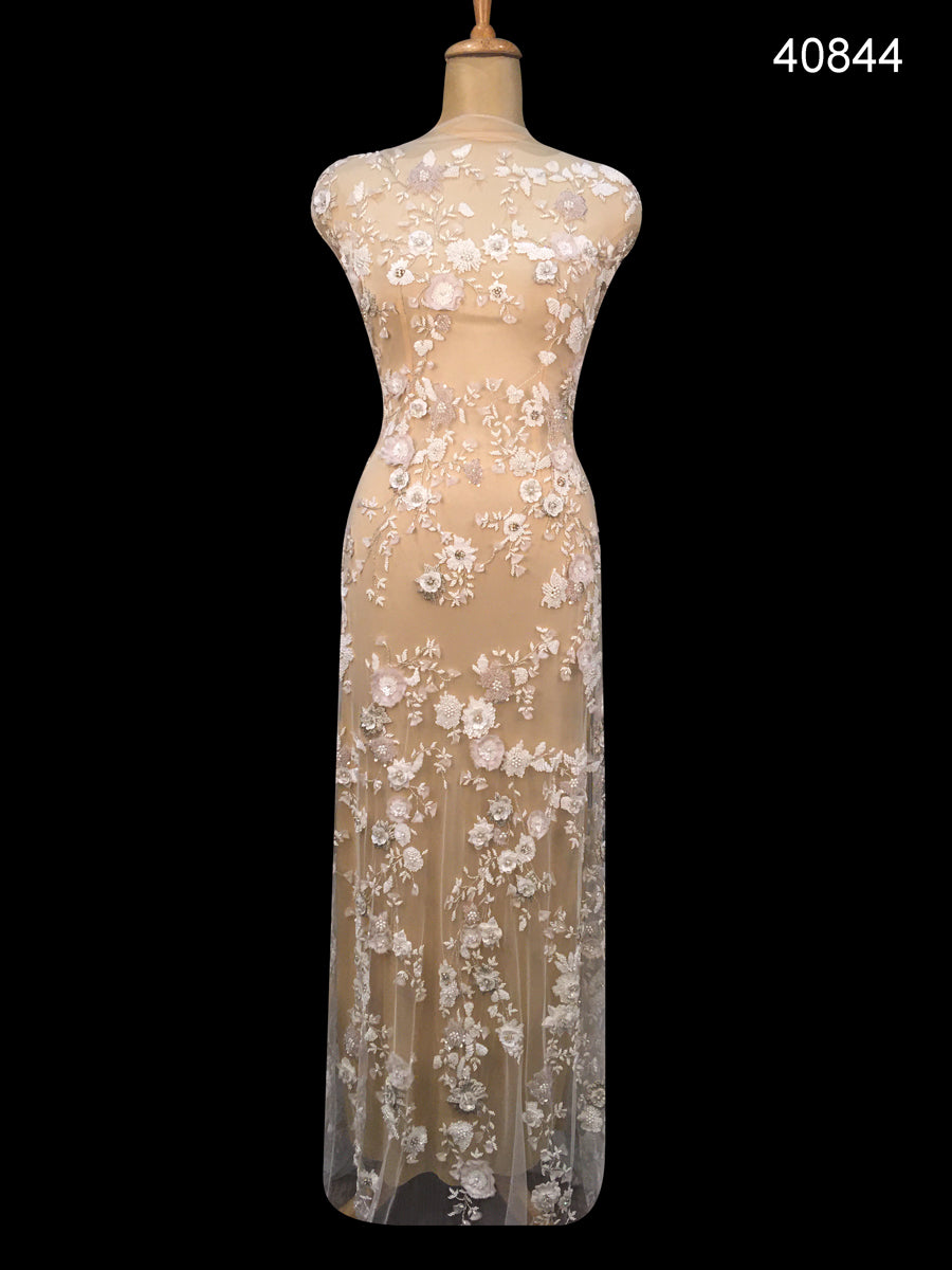 #40844 Ethereal Enchantment: Hand-Beaded Fabric Casting a Spell of Ethereal Beauty with Mesmerizing Beads and Sequins