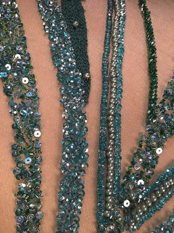 #41091 Glimmering Grace: Hand-Beaded Fabric Exuding Grace with Glowing Beads and Sequins
